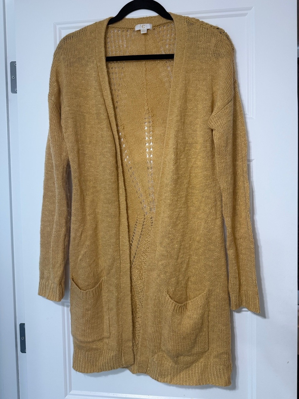 C Mustard Open-Front Longline Cardigan